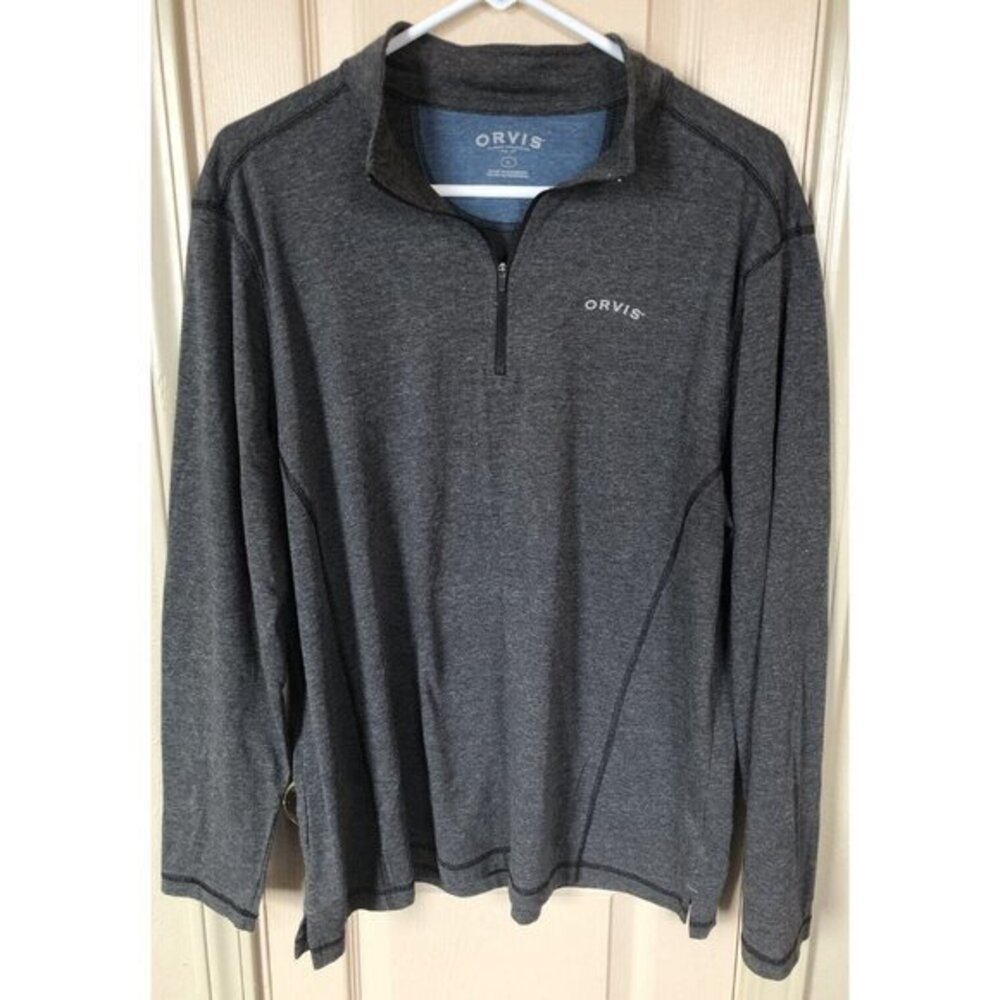 Orvis Classic Collection Mens LG 1/4 Zip Grey Long Sleeve Shirt